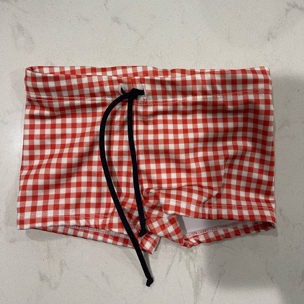 Minnow boys red gingham brief / swim trunks size 3/4T